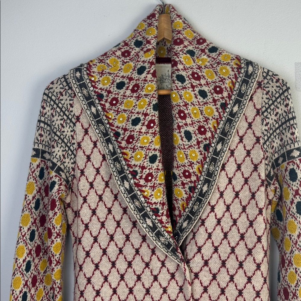 Anthropologie Angel of the North Satpura Sweater Coat Small Wool Beaded Bohemian - Picture 4 of 16